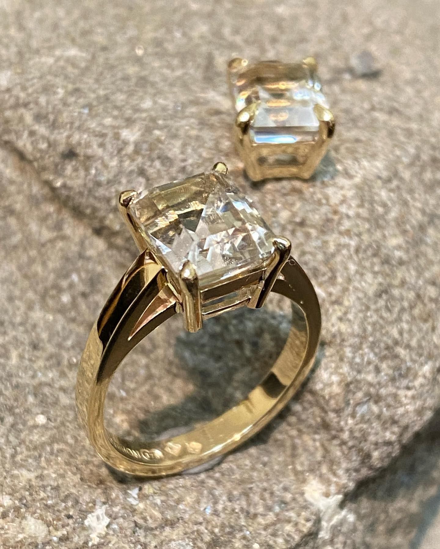 Gold Ring With A Large, Square-cut Diamond, And A Matching Earring — Burchell's Jewellers In Bowral, NSW