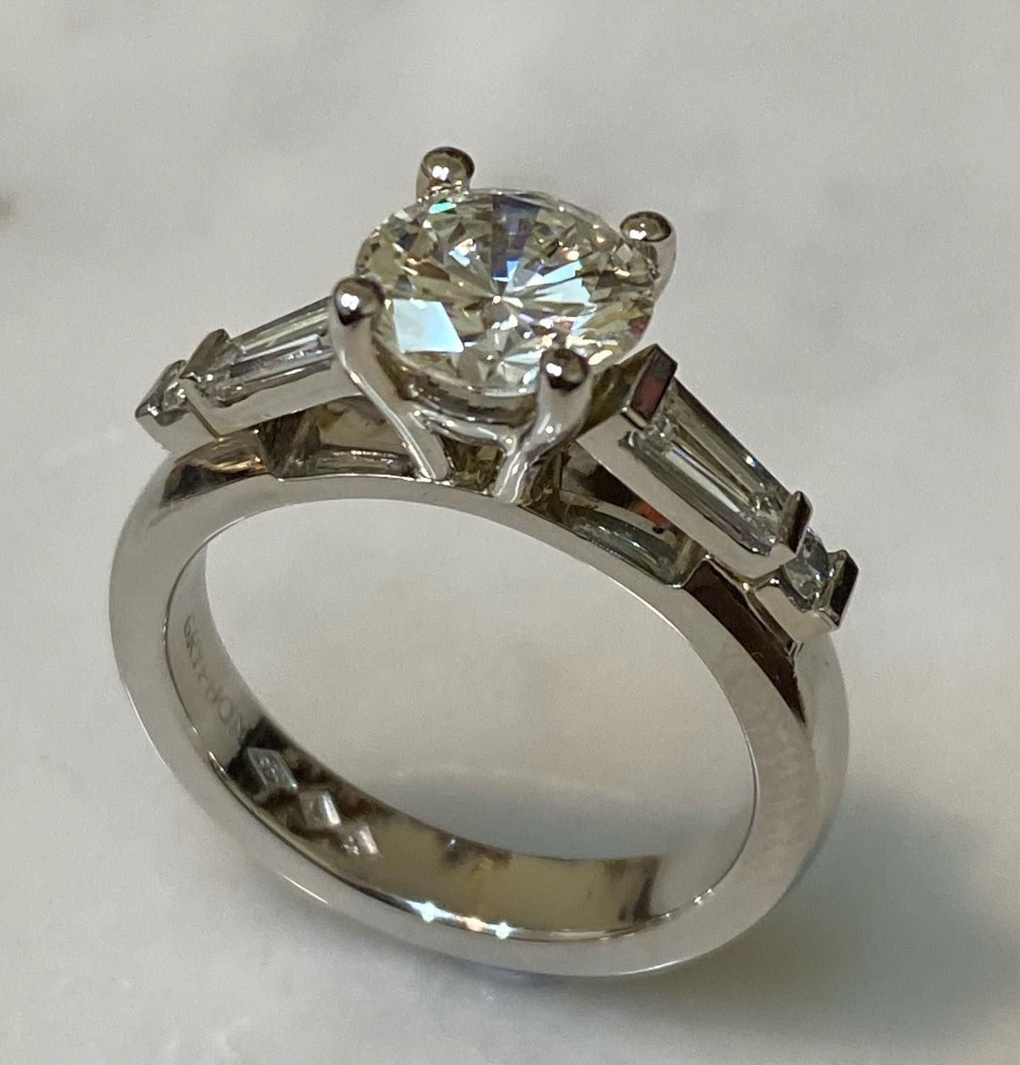 Diamond Ring With A Large Center Stone And Baguette Side Stones — Burchell's Jewellers In Bowral, NSW