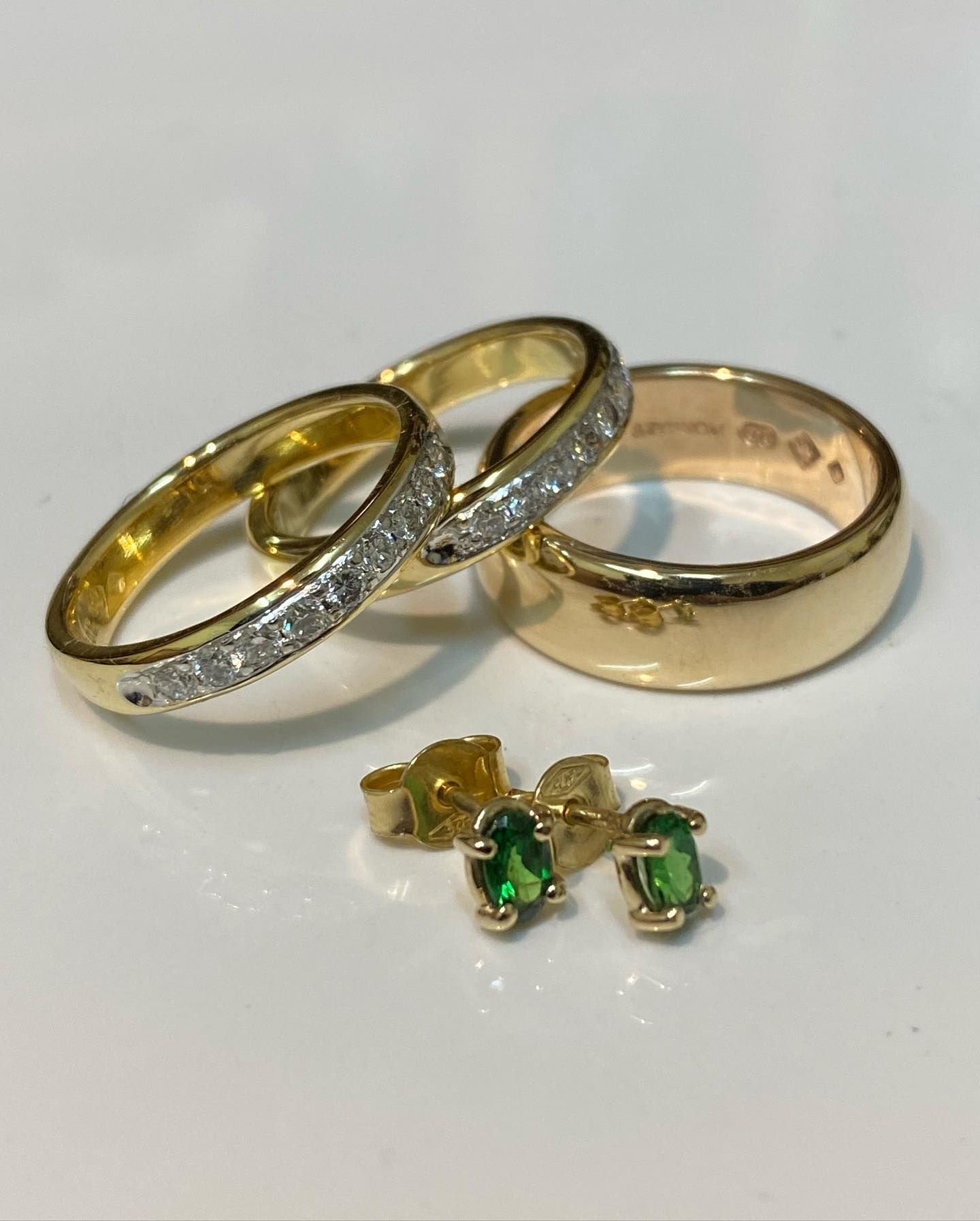 Gold Rings With Diamonds and Emerald Stud Earrings — Burchell's Jewellers In Bowral, NSW