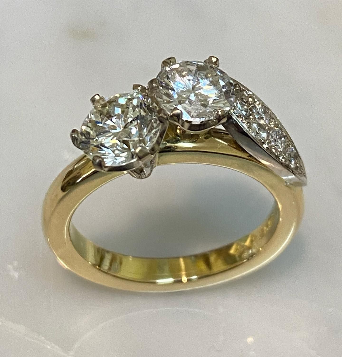 Two Diamond Engagement Ring With A Gold Band And Pave-set Diamonds — Burchell's Jewellers In Bowral, NSW