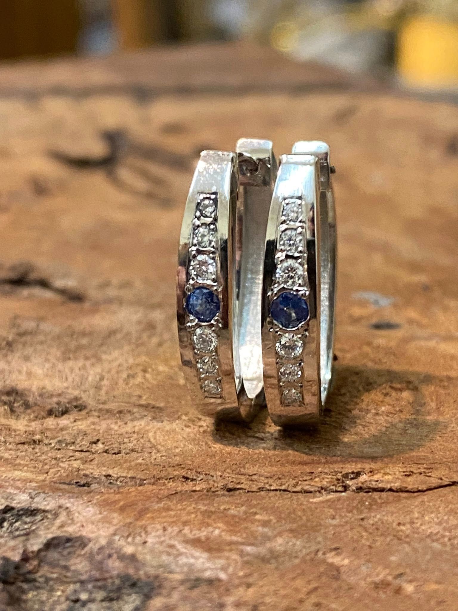 Pair Of Silver Hoop Earrings With Blue And White Gemstones — Burchell's Jewellers In Bowral, NSW