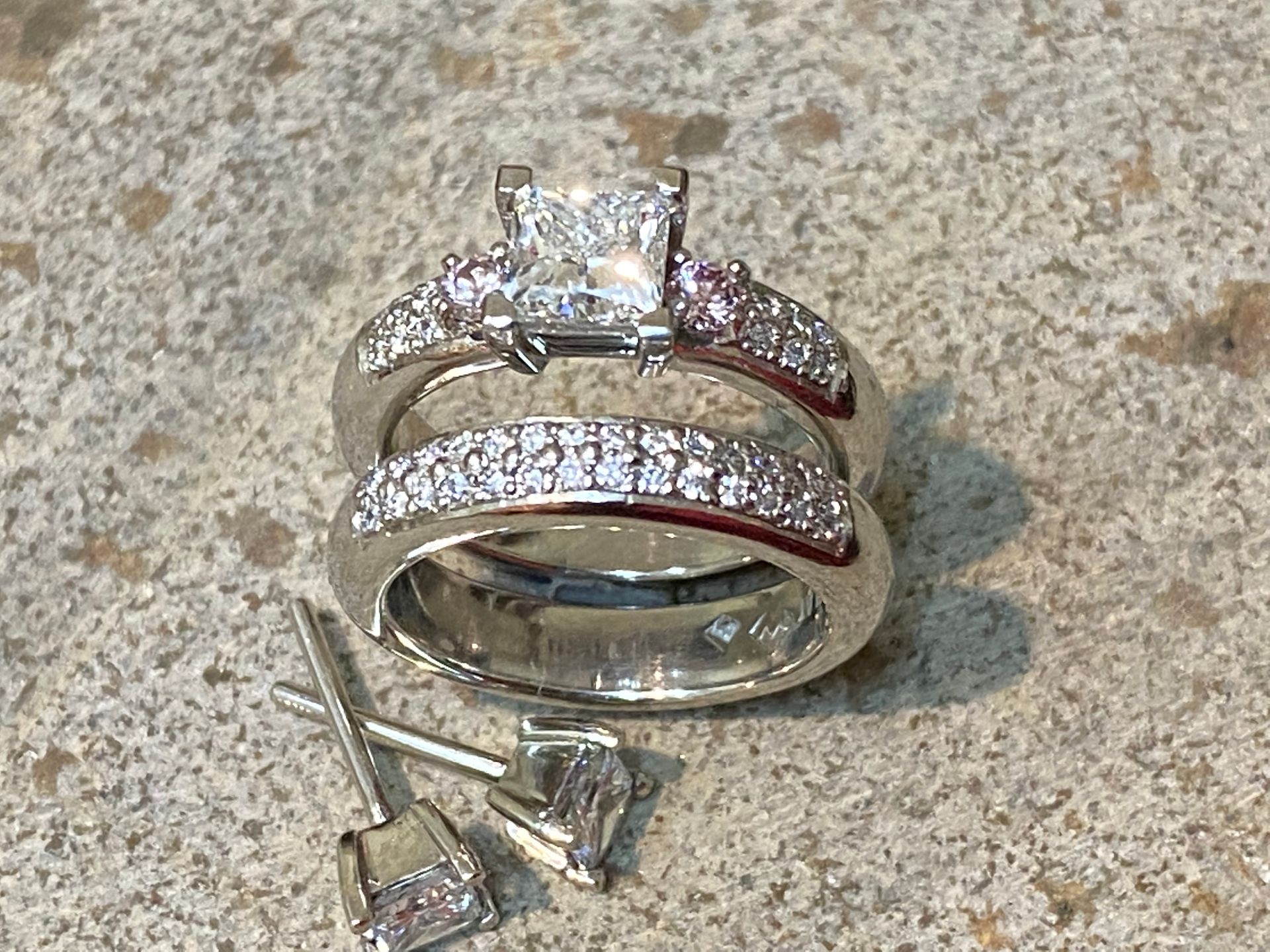 Diamond Engagement Ring With Matching Band and Small Diamond Earrings — Burchell's Jewellers In Bowral, NSW