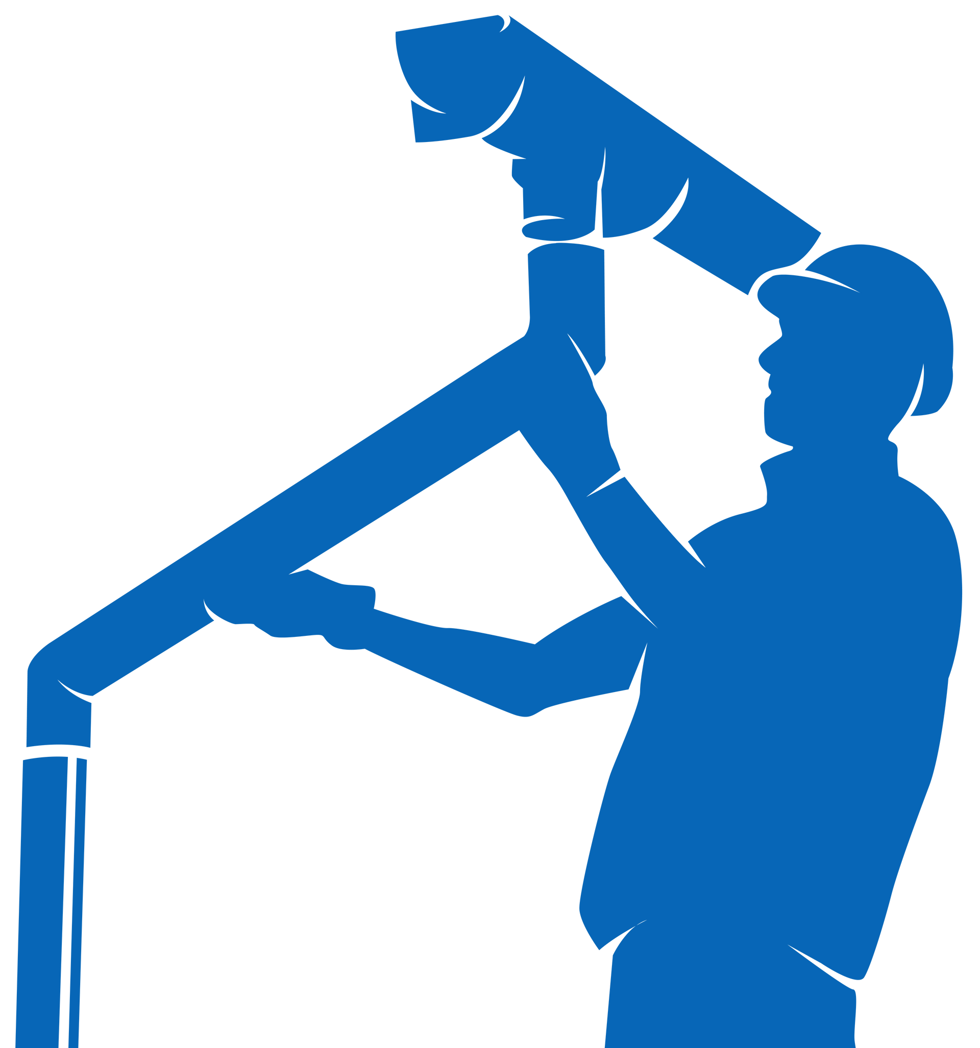 Silhouette of a person in a cap assembling gutter pipes. 