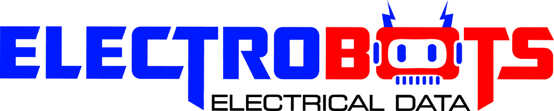 A blue and red logo for electrobots electrical data