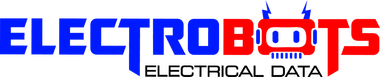 A blue and red logo for electrobots electrical data