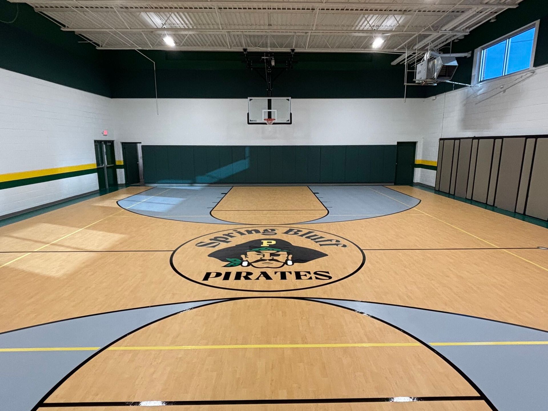 Indoor basketball court with a 