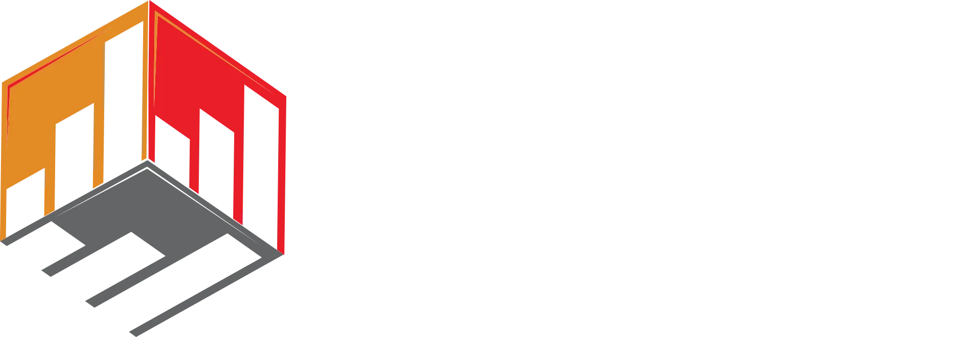 A logo featuring a 3D isometric cube composed of orange, red, and gray bar graphs on a white background.