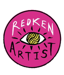 a pink circle with the words redken artist on it