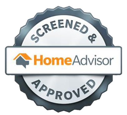 A screened and home advisor approved seal on a white background