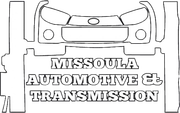 Black-and-white logo of a car lift with &ldquo;Missoula Automotive & Transmission&rdquo; text