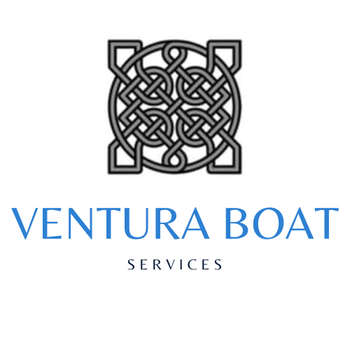 Logo for Ventura Boat Services: Celtic knot above blue text.