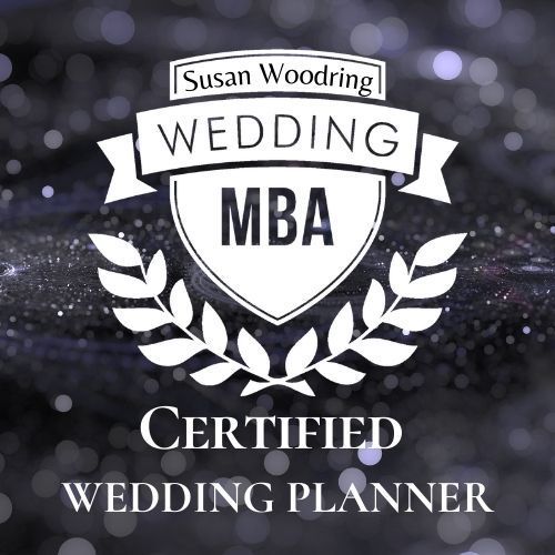 Susan Woodring Wedding MBA Certified Wedding Planner logo on dark background