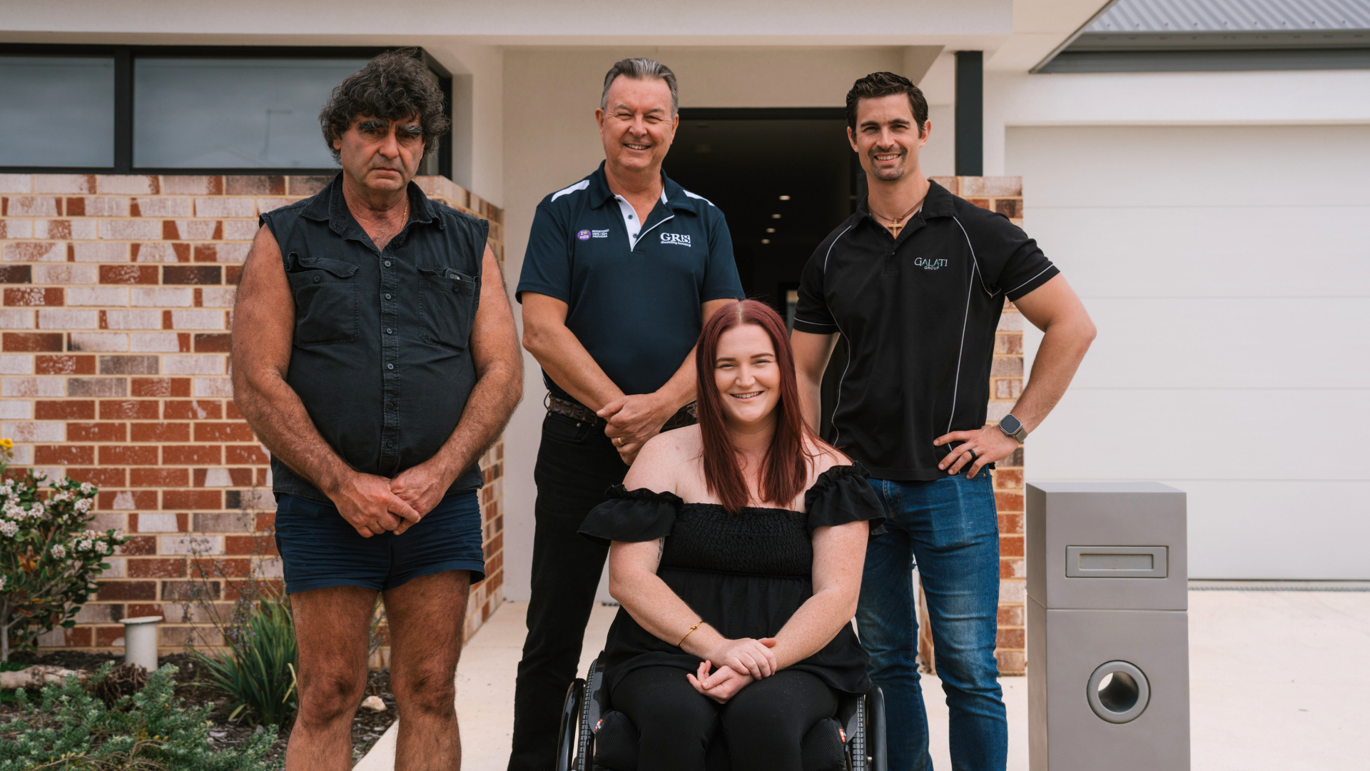 Spud King Tony Galati with his son Frankie, Perry Kleppe from GR8 and NDIS participant Lauren