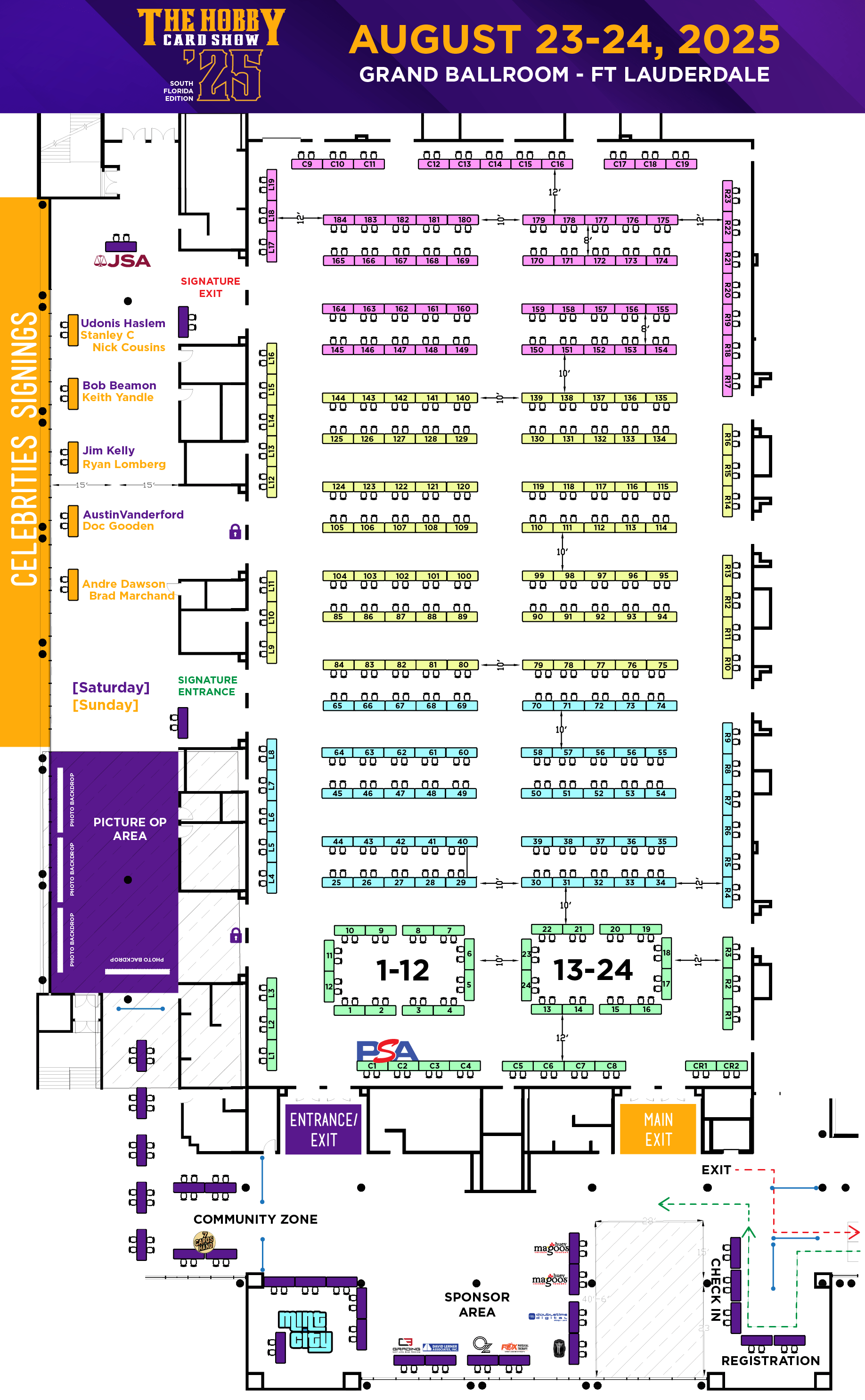 A floor plan of the Grand ballroom for August 2025 show