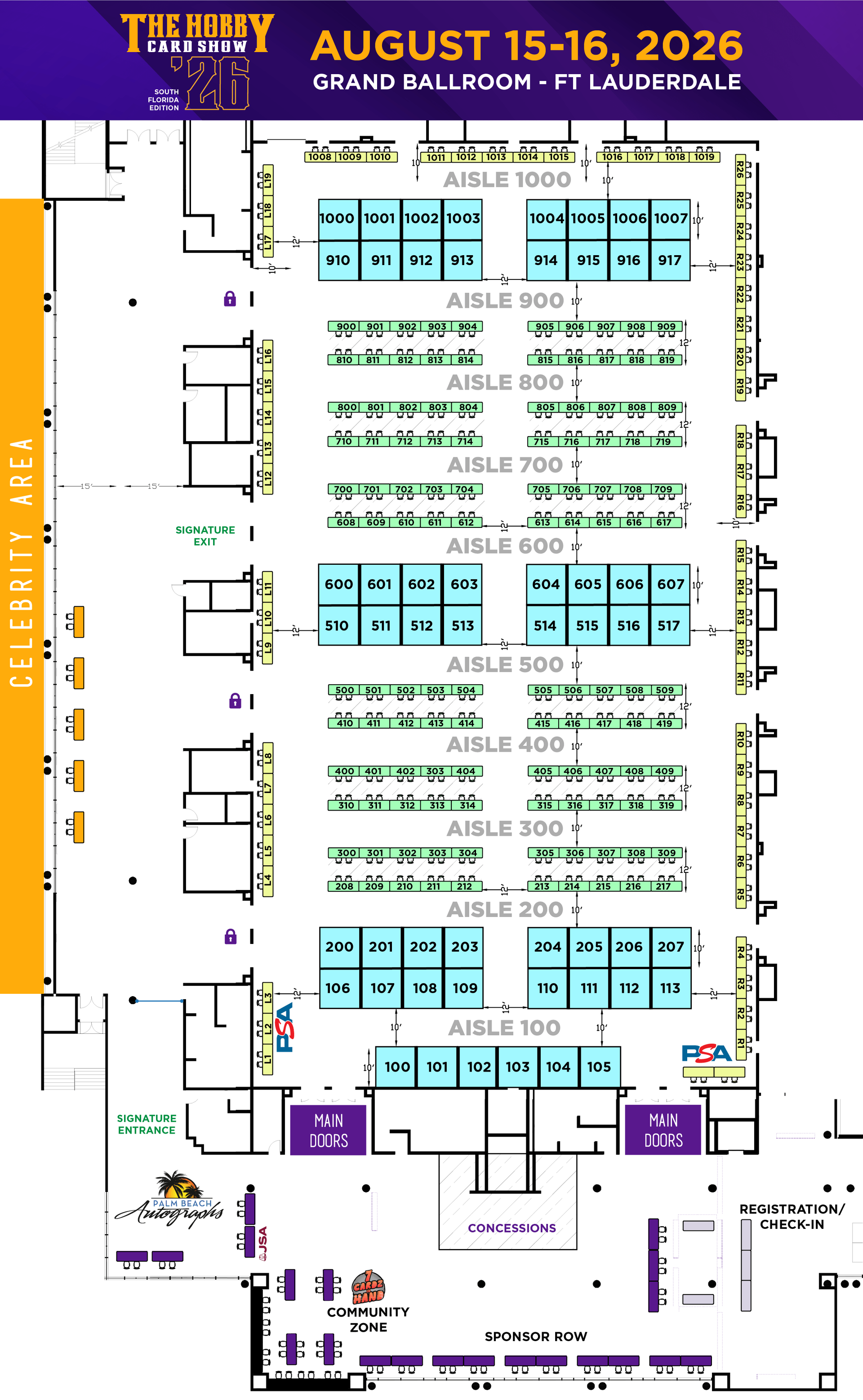 A floor plan of the Grand ballroom for August 2026 show