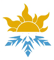 A sun and snowflakes on a white background.