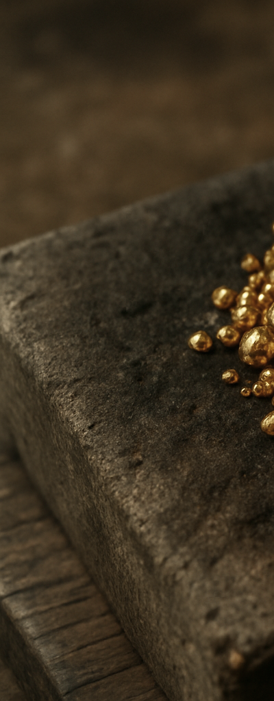 Bildausschnitt: Goldnuggets auf Lötkohle