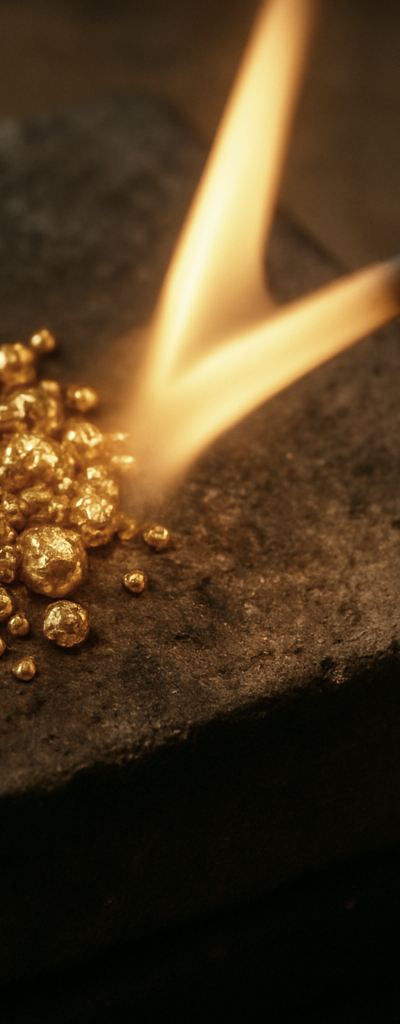 Bildausschnitt: Goldnuggets auf Lötkohle