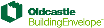 A green and white logo for oldcastle building envelope