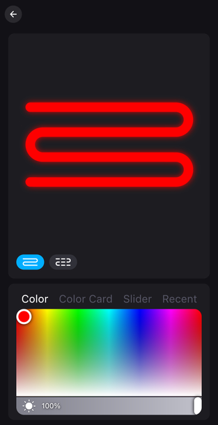 A red s on a black background with a rainbow of colors.