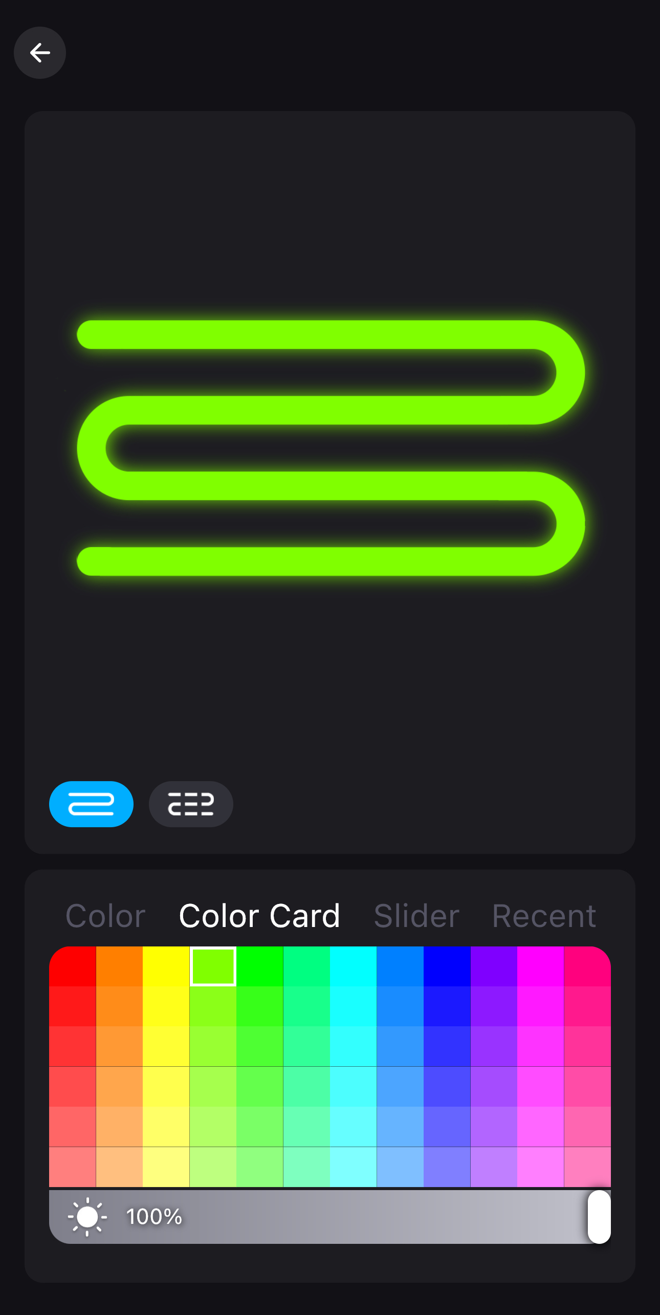 A screenshot of a neon sign on a cell phone with a rainbow of colors.