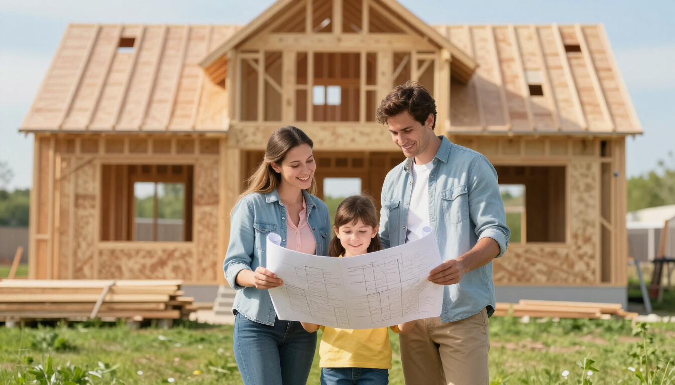 Family at construction site