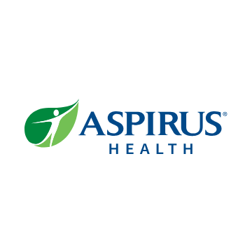 The aspirus health logo has a green leaf and a person on it.