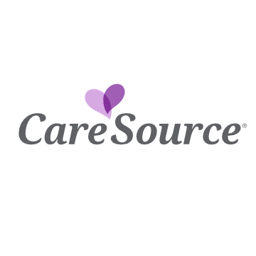 The CareSource logo, featuring the company name in grey text beneath a stylized purple heart icon.
