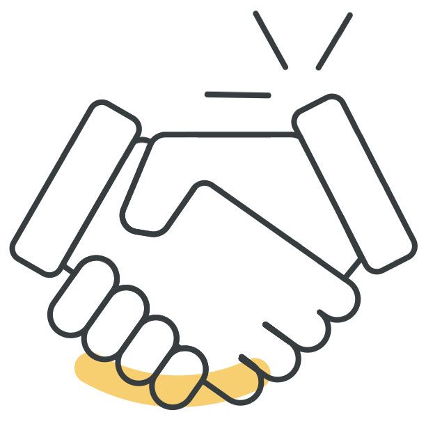 Due mani che si stringono, evidenziate in giallo; accordo, collaborazione.