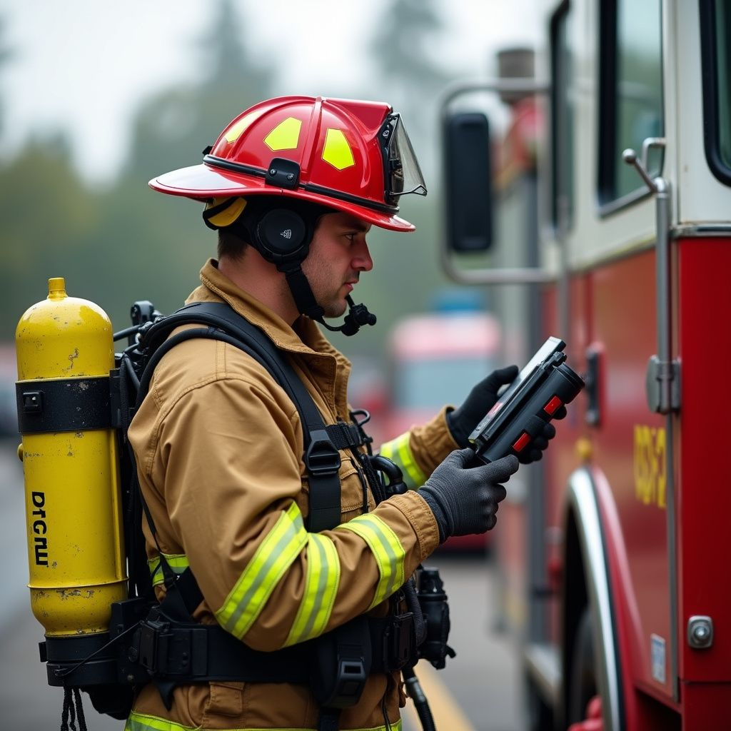 Firefighter at fire engine