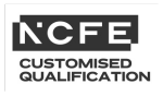 A black and white logo for ncfe customised qualification.