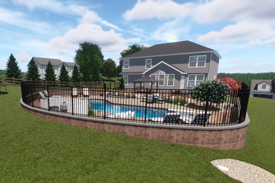 An artist 's impression of a house with a large swimming pool