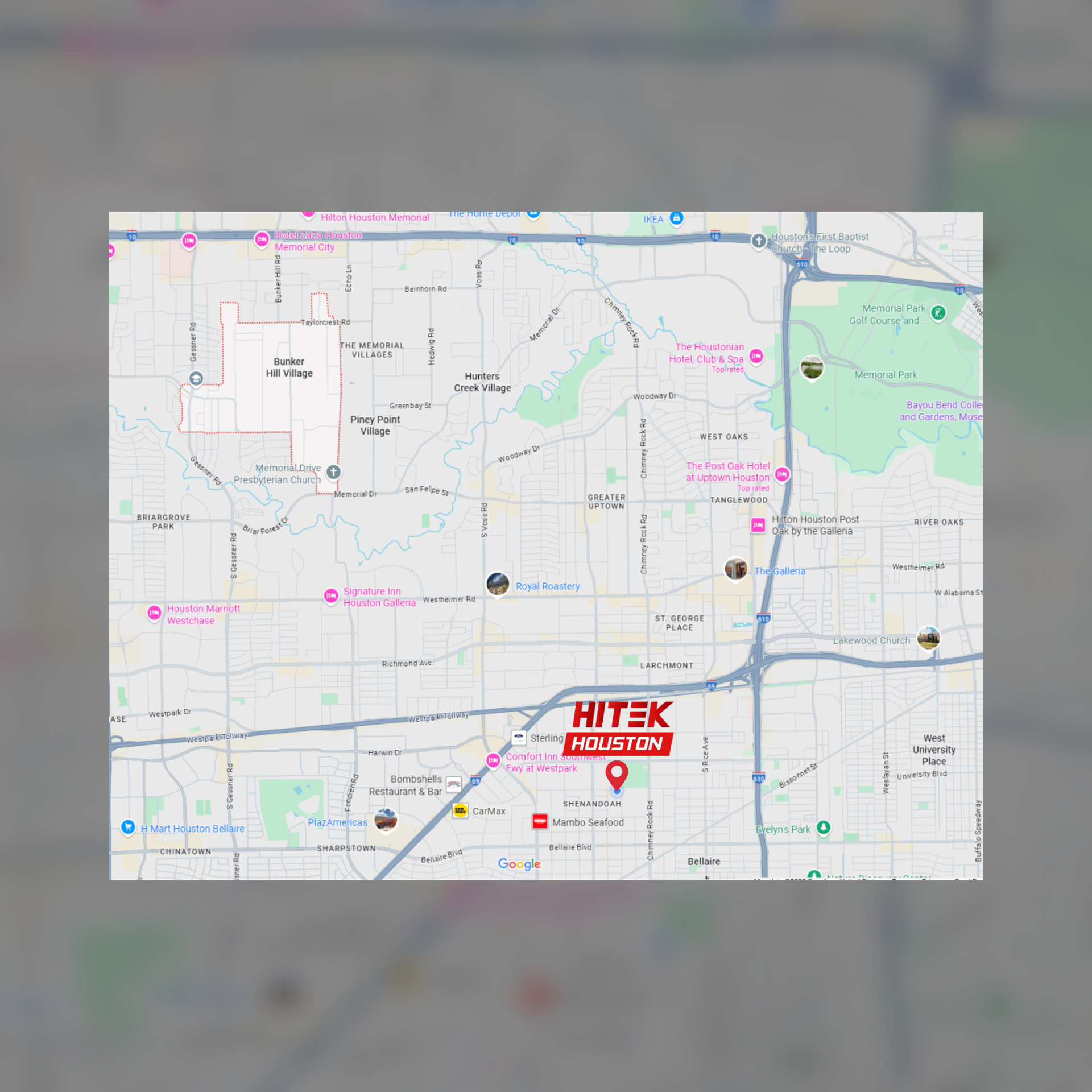 Map of Houston, Texas, with a pin marking 
