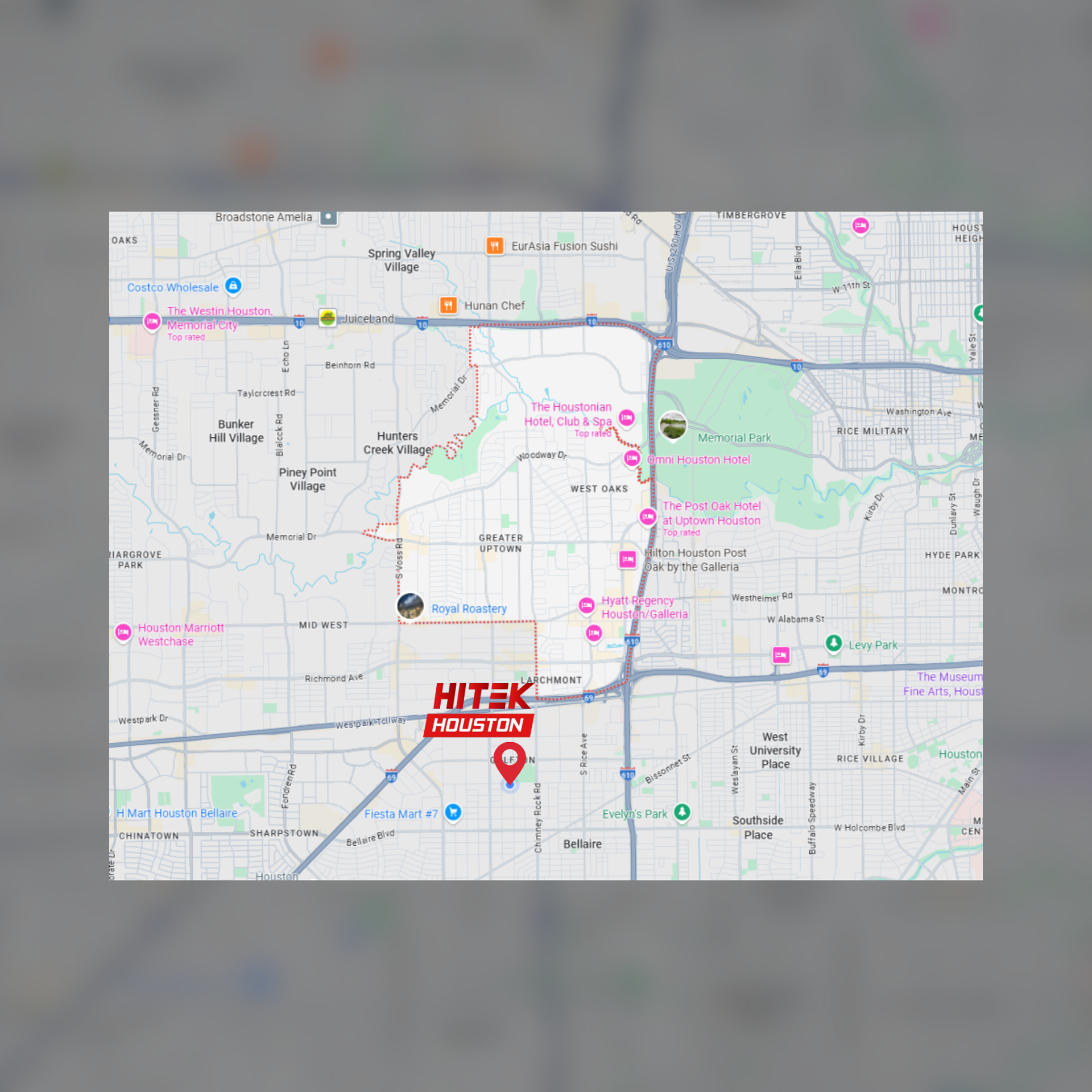Map of Houston, Texas, with a pin marking 