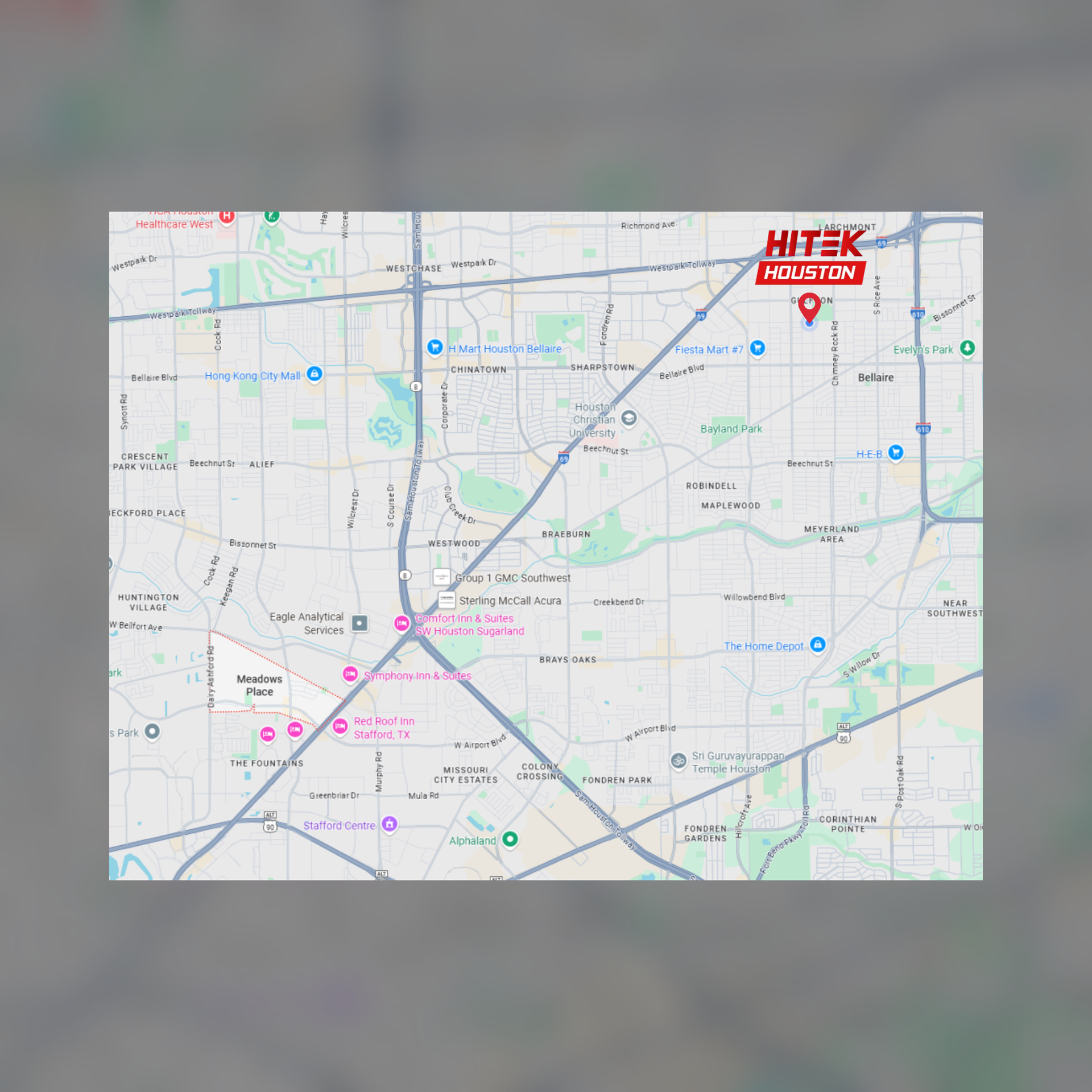 Map of Houston, Texas, with a pin marking 
