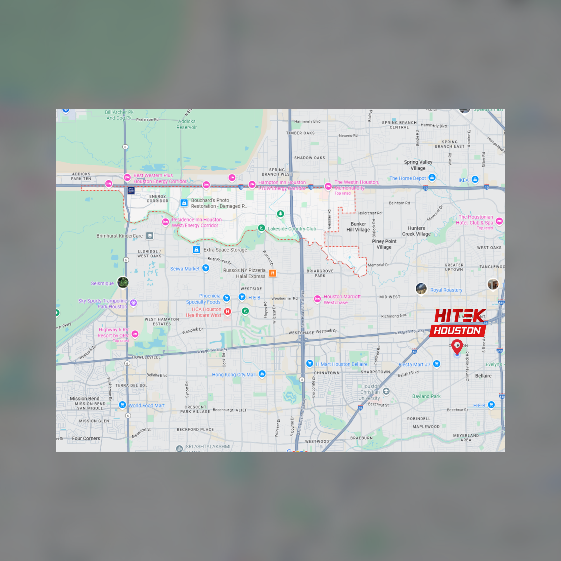 Map of Houston, Texas, with a pin marking 