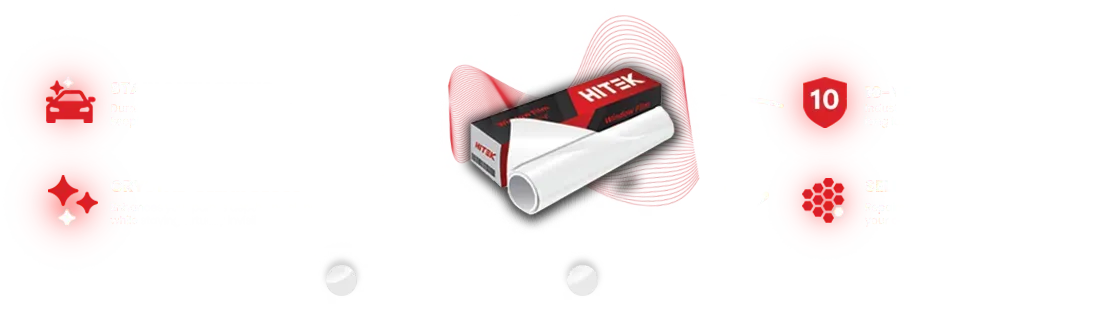 Red icons with a product box and rolled paper.