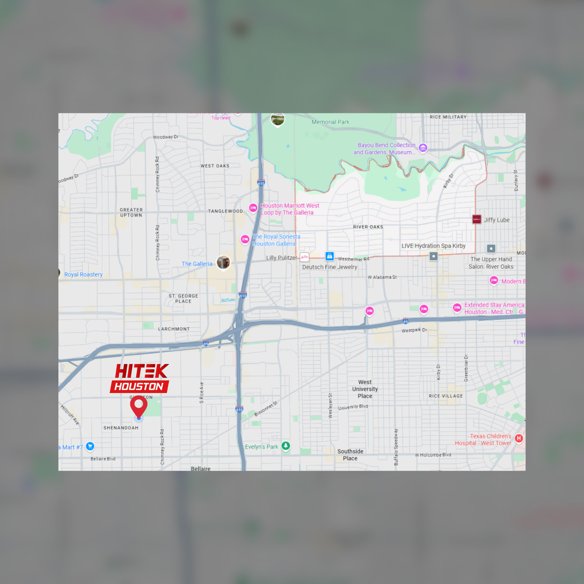 Map of Houston, Texas, with a pin marking 