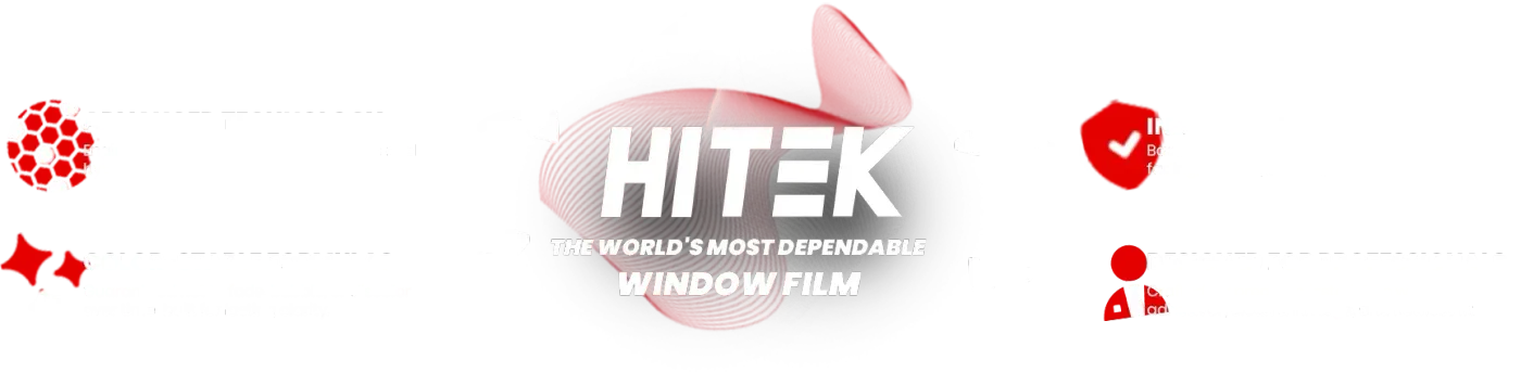HITEK window film logo: red/white shapes, shield icon, and person icon on a white background.