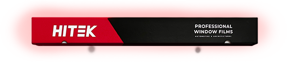 A rectangular sign with red and black sections. 
