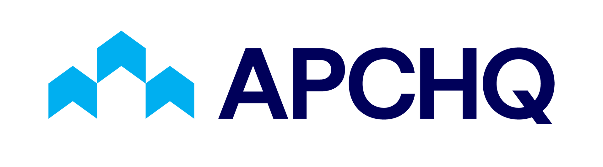 Logo pour APCHQ avec un design de flèche bleue stylisée.