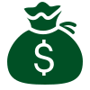 A green money bag with a dollar sign on it.