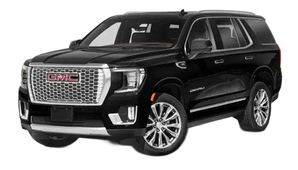 Black GMC Yukon Denali SUV with chrome accents.