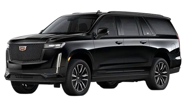 Black Cadillac Escalade SUV with dark wheels.