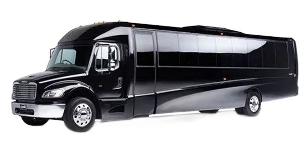 Black party bus against a white background.