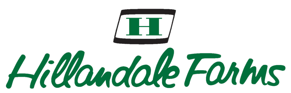 Hillandale Farms logo: Green script text with a green