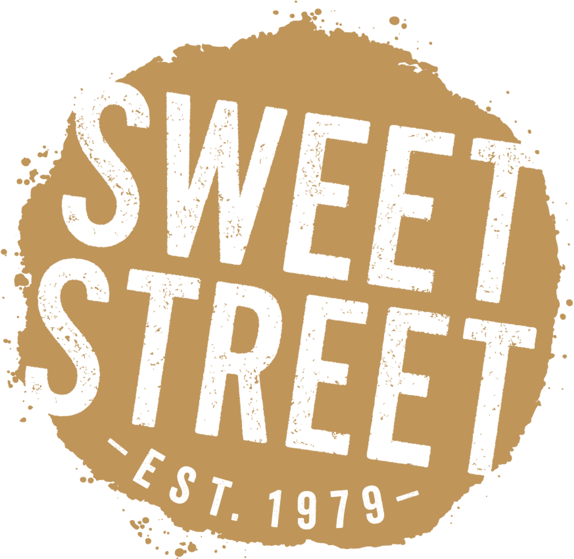 Sweet Street logo with white text on a tan background,