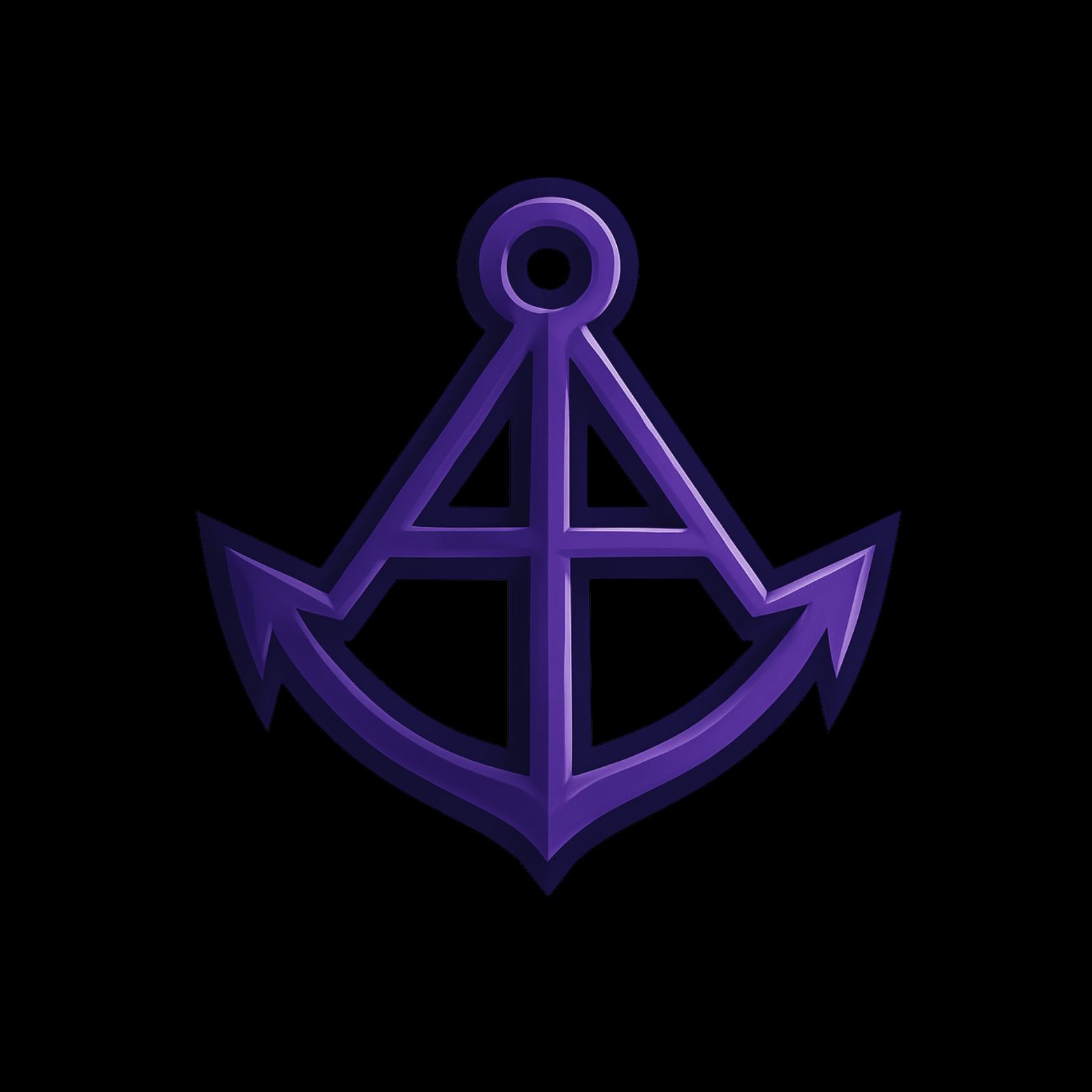 Purple anchor emblem with a stylized 