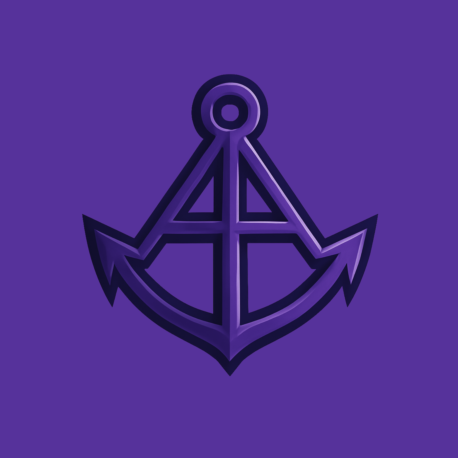 Purple anchor logo with a stylized 