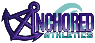 Logo of "Anchored Athletics" with an anchor graphic. Text is purple and teal.